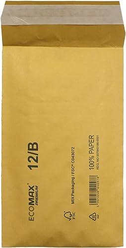 Netuno 10x Versandtasche Luftpolster Braun B/12 140x 225 mm Ecomax Vollpapier-Schutzversandtasche 100% Papier Luftpolsterversandtasche Papierpolstertasche Luftpolsterversandtasche plastikfrei von Netuno