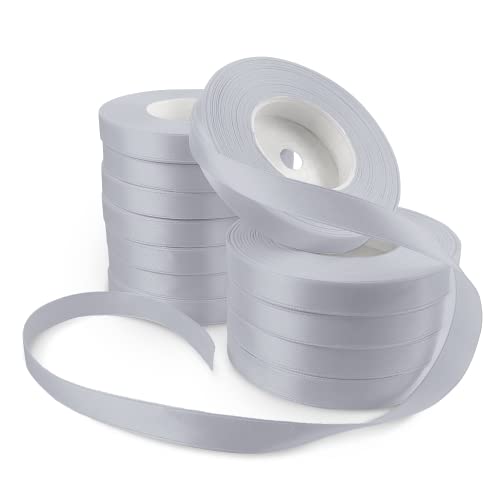 Netuno 12x Satinband Hellsilber 12 mm x 32 m Schleifenbänder Geschenkbänder farbig Dekobänder Stoff Geschenk Schleife Satinrolle Polyester Band Schmuck Bänder farbig silk ribbon von Netuno