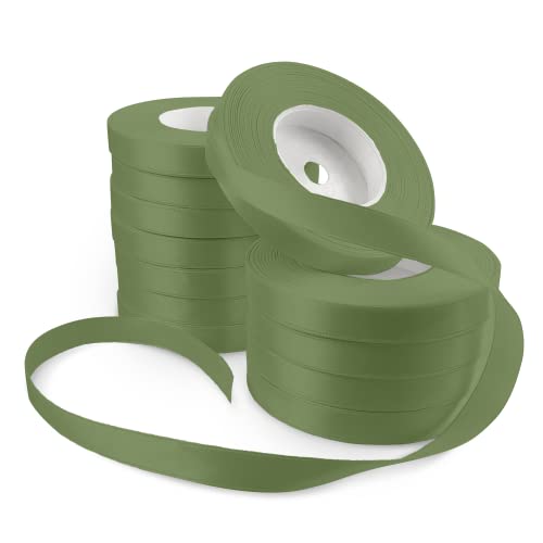 Netuno 12x Satinband Khakigrün 12 mm x 32 m Schleifenbänder bunt Geschenkbänder farbig Dekobänder Stoff Geschenk Schleife Satinrolle Polyester Soffbänder Schmuck Bänder farbig silk ribbon von Netuno