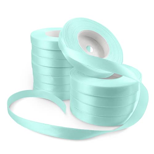 Netuno 12x Satinband Mintgrün 12 mm x 32 m Geschenkband Hochzeit Deko Stoffband elegant Schleifen farbig zum Verpacken Dekoration Geschenke Schleifenband Mint Schleifenbänder Satinbänder silk ribbon von Netuno
