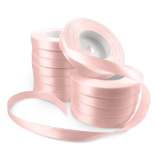 Netuno 12x Satinband Puderrosa 12 mm x 32 m Schleifenband Geschenkband Dekoband Stoffband bunt Satinrolle farbig Bänder zum Basteln für Hochzeit Taufe Geburtstag Weihnachten Ostern Geschenk von Netuno