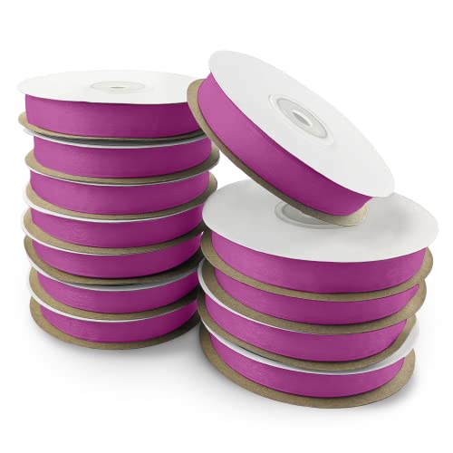 Netuno 12x Schleifenband 12mm x 32m Farbe Fuchsie Dekoband Geschenkband Organzaband Chiffon-Stoff für Dekoration DIY Basteln Handwerk Hochzeit Party Geschenke Verpackung von Netuno