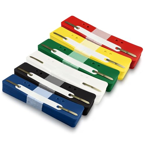 Netuno 150 Stück Heftstreifen Kunststoff mit Metallzunge bunt sortiert 6 Farben 3,4x15 cm Universallochung 60 80 für Ordner Büro Schule Home Office von Netuno