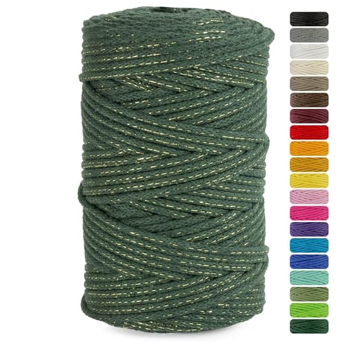 Netuno 1x Makramee Garn Flaschengrün mit goldenem Metallfaden 5 mm 100 m Baumwollkordel Textilgarn Kordelband Naturgarn Naturbaumwolle Garn für Makramee Baumwollgarn Weihnachten Kordel Geschenkband Netuno 1x Makramee Garn Flaschengrün mit goldenem Metallfaden 5 mm 100 m Baumwollkordel Textilgarn Kordelband Naturgarn Naturbaumwolle Garn für Makramee Baumwollgarn Weihnachten Kordel Geschenkband von Netuno