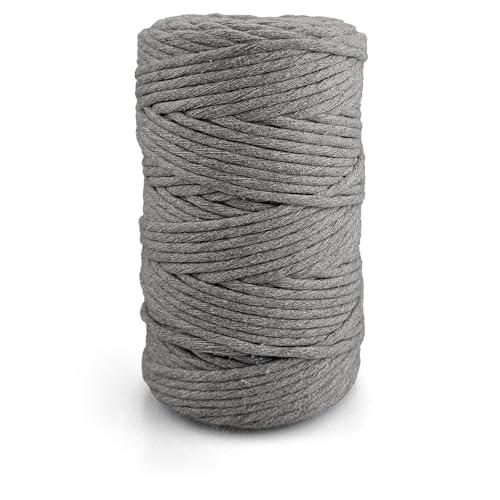 Netuno 1x Makramee Garn Hellgrau 5 mm 100 m gedreht Baumwolle Kordel Textilgarn Kordelband Naturgarn Baumwollgarn Dekoschnur Makrameeschnur Baumwolle Baumwollschnur Makramee Seil Baumwolle von Netuno