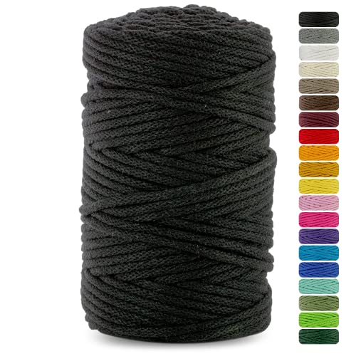 Netuno 1x Makramee Garn Schwarz 5 mm 200 m Baumwollkordel mit Baumwollkern Textilgarn Kordelband Naturgarn Naturbaumwolle Garn für Makramee Baumwollgarn Dekoschnur farbig Cotton Cord Macrame von Netuno