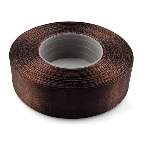 Netuno 1x Satinband Dunkelbraun 25 mm x 32 m Schleifenbänder bunt Geschenkbänder farbig Dekobänder Stoff Geschenk Schleife Satinrolle Polyester Soffbänder Schmuck Bänder farbig silk ribbon von Netuno