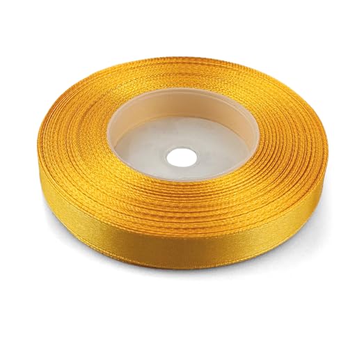 Netuno 1x Satinband Dunkelgelb 12 mm x 32 m Schleifenband Geschenkband Dekoband Stoffband bunt Satinrolle farbig Bänder zum Basteln für Hochzeit Taufe Geburtstag Weihnachten Ostern Geschenk von Netuno