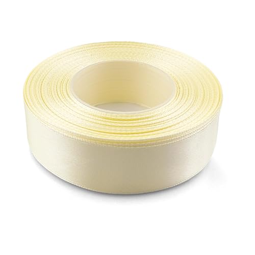 Netuno 1x Satinband Hellgelb 25 mm x 32 m Schleifenband Geschenkband Dekoband Stoffband bunte Satinrolle farbig Bänder zum Basteln für Hochzeit Taufe Geburtstag Weihnachten Ostern Geschenk von Netuno