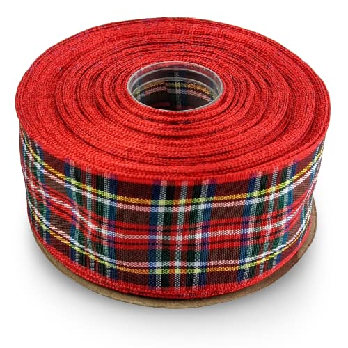 Netuno 1x Schleifenband kariert Rot-Blau-Gelb 38 mm x 22 m Karoband Dekoband Geschenkband Karomuster Stoffband Polyester für Weihnachten Geburtstag Dekoration Basteln Verpacken Blumen von Netuno