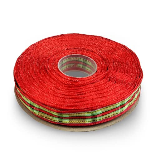 Netuno 1x Schleifenband kariert Rot-Grün-Gelb 12 mm x 22 m m Karoband Dekoband Geschenkband Karomuster Stoffband Polyester Band für Weihnachten Geburtstag Dekoration Basteln Geschenk Verpacken Blumen von Netuno