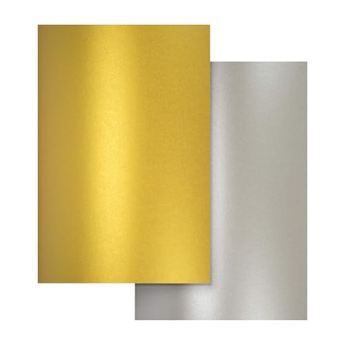 Netuno 20x Bastelpapier Perlmutt Silber und Gold DIN A4 21 x 29,7 cm 120g Aster Metallic Effektpapier Glanzpapier farbig glänzend bedruckbar für Einladungen Hochzeit Geburtstag Weihnachten Taufe von Netuno
