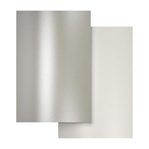 Netuno 20x Bastelpapier Perlmutt Silber und Weiß DIN A4 21 x 29,7 cm 120g Aster Metallic Effektpapier Glanzpapier farbig glänzend bedruckbar für Einladungen Hochzeit Geburtstag Weihnachten Taufe von Netuno