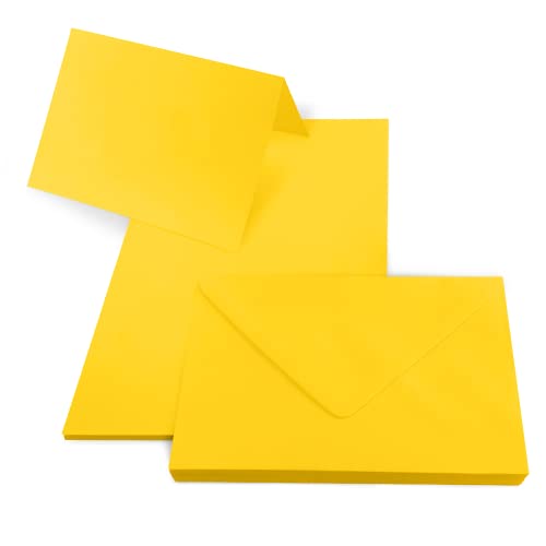 Netuno 25 Blankokarten mit Umschlägen DIN B6 Karten Rainbow Gelb + 25 Umschläge Gelb Kartenset Klappkarten und Briefumschläge B6 Papier-Karten und Kuverts farbig Kartenrohlinge mit Umschlag von Netuno