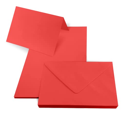 Netuno 25 Blankokarten mit Umschlägen DIN B6 Karten Rainbow Rot + 25 Umschläge Rot Kartenset Klappkarten und Briefumschläge B6 Papier-Karten blanko und Kuverts farbig Kartenrohlinge mit Umschlag von Netuno