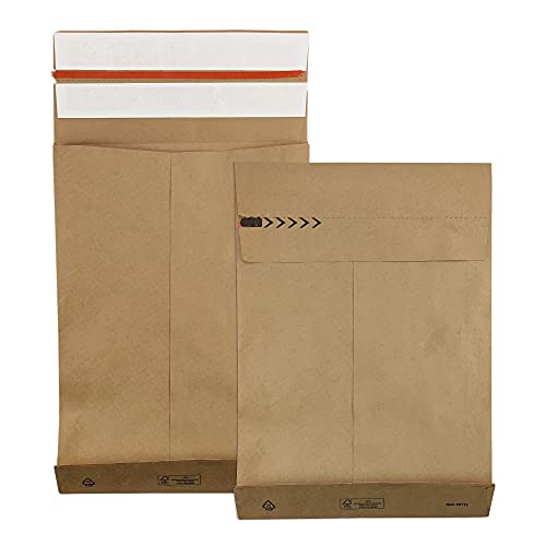 Netuno 25 Braun Kraft-Papier Umschläge mit Stehbogen DIN M 350× 450x 80 mm 126g erweiterbare Versandtaschen mit Falten Mailer aus Papier mit 2 Klebestreifen Versandtaschen groß recyclebar von Netuno