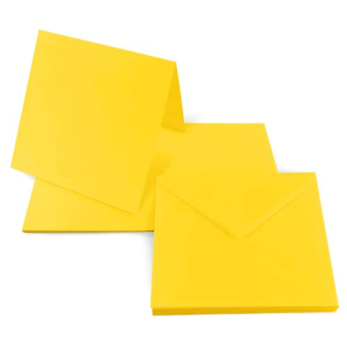 Netuno 25 Klapp-Karten blanko mit Umschlag Doppelkarten Gelb + 25 quadratische Briefumschläge 14 x 14 cm Rainbow Karten Set mit Kuvert Karteikarten gefaltet + Umschläge quadratisch Papeterie von Netuno