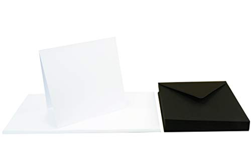 Netuno 25 Klapp-Karten blanko mit Umschlag Doppelkarten Weiß + 25 quadratische Briefumschläge Schwarz Karten Set mit Umschlägen Karteikarten gefaltet + Umschläge quadratisch Kartenpaket Schwarz-Weiß von Netuno