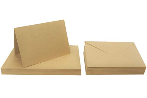 Netuno 25 x Faltkarten Kraftkarton 300g + 25 quadratische Briefumschläge 155x155 mm Vintage Kraftpapier-Karten Set mit Brief-Hüllen Karteikarten gefaltet Kartenpaket Natur Klapp-Karten mit Umschlag von Netuno