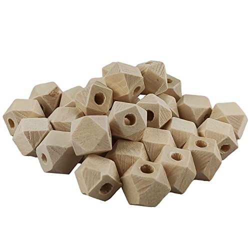 Netuno 30 Stück geometrische Holzperlen 12mm mit Loch Holzkugeln Bastelperlen natürlich geometrisch für DIY Handwerk Schmuck Makramee zum Basteln Auffädeln von Netuno