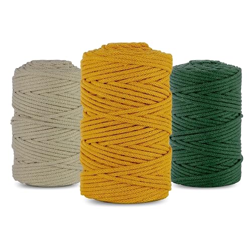 Netuno 3X Makramee Garn 5mm 100m 3er Set Baumwollkordel Hellbeige Senf Flaschengrün Textilgarn Kordelband Naturgarn Naturbaumwolle Garn für Makramee Taschengarn Dekoschnur Flechtschnur Baumwolle Garn Netuno 3X Makramee Garn 5mm 100m 3er Set Baumwollkordel Hellbeige Senf Flaschengrün Textilgarn Kordelband Naturgarn Naturbaumwolle Garn für Makramee Taschengarn Dekoschnur Flechtschnur Baumwolle Garn von Netuno