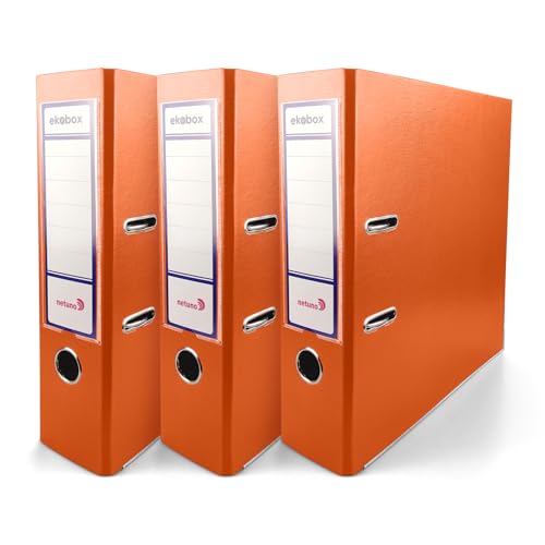 Netuno 3x Akten-Ordner orange DIN A4 Ekobox 2-Ring-Mechanik Ringorder a4 8cm Kunststoff Ordner a4 breit Büroordner Plastikordner Briefordner a4 Ringmappe breiter Aktenordner PP-Ordner farbig von Netuno