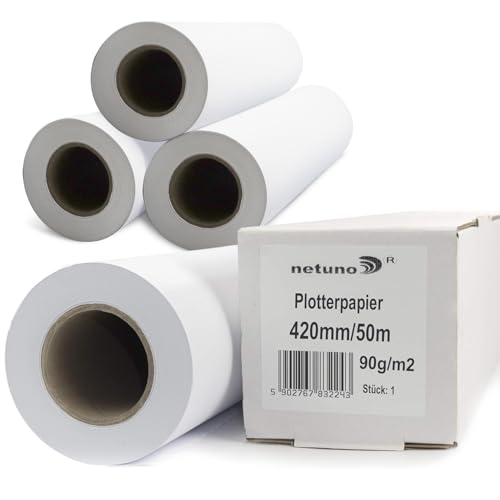Netuno 4 Rollen Plotterpapier Weiß 90g 420 mm x 50 m 50 mm 2 Zoll Kern Zeichenrollen matt Inkjet Standardrolle für Großformatdrucker Kopierer Baupläne technische Zeichnungen Engineering Papier CAD Netuno 4 Rollen Plotterpapier Weiß 90g 420 mm x 50 m 50 mm 2 Zoll Kern Zeichenrollen matt Inkjet Standardrolle für Großformatdrucker Kopierer Baupläne technische Zeichnungen Engineering Papier CAD von Netuno