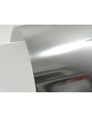 Netuno 50x Spiegelkarton Silber einseitig bedruckt DIN A3 297 x 420 mm 225g Mirror Silver Effektkarton Silber Deko-Papier mit Spiegel-Effekt Bastelkarton Metallic Spiegel Papier zum Dekorieren von Netuno