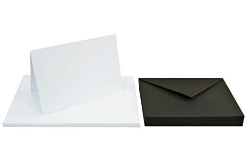 Netuno 50 Falt-Karten mit Umschlägen DIN A6 Karten Weiß blanko + 50 schwarze Umschläge DIN C6 Kartenset Schwarz-Weiß Klappkarten + Briefumschläge C6 Papier-Karten blanko zum Selbstgestalten von Netuno