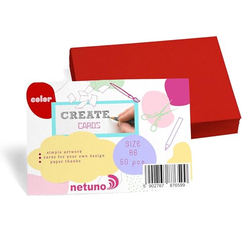 Netuno 50 Stück Bristol-Karton Rot DIN A6 105 x 148 mm 250g rote Karteikarten A6 blanko Karten zum Basteln Selbstgestalten Tonkarton Bastelpapier dick Bastelkarton Kartonpapier farbig Fotokarton von Netuno