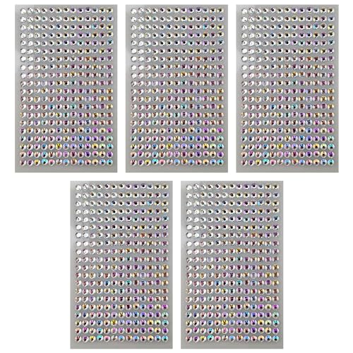 Netuno 5x 260 Stück Glitzersteine selbstklebend Opal Silber 6 mm selbstklebende Deko-Steine farbig kleine Schmucksteine zum Aufkleben Basteln Dekorieren Strasssteine bunte Kristalle Aufkleber von Netuno