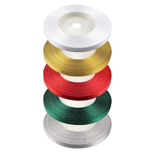 Netuno 5x Satinband Weiß Gold Rot Grün Silber – 6mm x 32m geschenkband Band, Geschenkband schleifenband Verpackung Stoffband Schmuck Satinrollen Geschenke Deko Weihnachten Schleifenband bänder set Netuno 5x Satinband Weiß Gold Rot Grün Silber – 6mm x 32m geschenkband Band, Geschenkband schleifenband Verpackung Stoffband Schmuck Satinrollen Geschenke Deko Weihnachten Schleifenband bänder set von Netuno