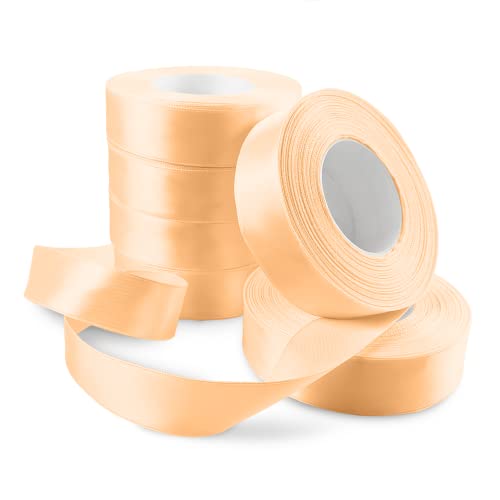 Netuno 6x Satinband Apricot 25 mm x 32 m Schleifenband Geschenkband Dekoband Stoffband bunt Satinrolle farbig Bänder zum Dekorieren für Hochzeit Taufe Geburtstag Weihnachten Ostern Geschenk von Netuno