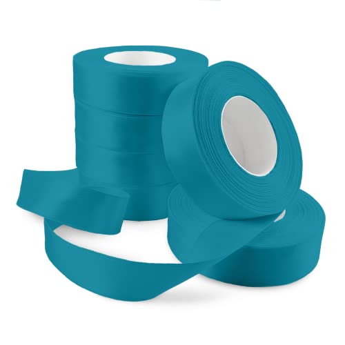 Netuno 6x Satinband Türkisblau 25 mm x 32 m Schleifenbänder Türkis Geschenkbänder farbig Dekobänder Stoff Geschenk Schleife Satinrolle Polyester Soffbänder Schmuck Bänder farbig silk ribbon von Netuno