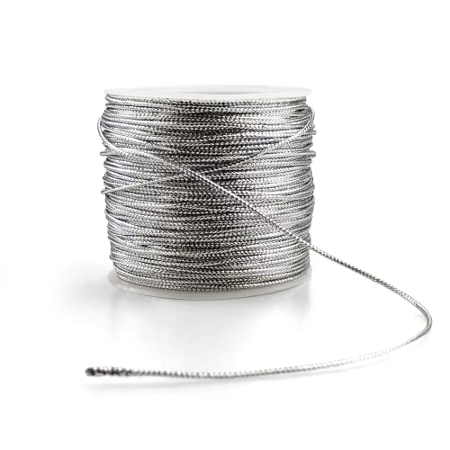 Netuno Metallic Kordel Silber 50m Deko Schnur Nicht elastisch Kordelband DIY Bastelschnur für Geschenkanhänger Weihnachtsbaum Anhänger Weihnachten Einladungskarten Dekoration Weihnachtsbaum-Schmuck von Netuno