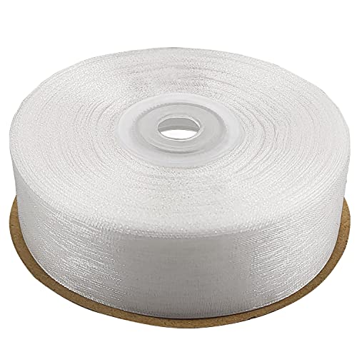 Netuno Schleifenband 25mm x 32m Farbe weiß Dekoband Geschenkband Organzaband Chiffon-Stoff für Dekoration DIY Basteln Handwerk Hochzeit Party Geschenke Verpackung von Netuno