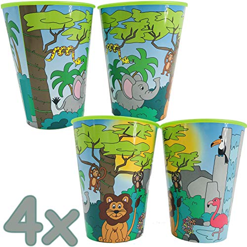 Neu: 4X Dicke, stabile Kunststoff-Becher * Wilde Tiere & Safari * für Mottoparty und Kindergeburtstag | Kinder Geburtstag Motto Dschungel | Perfekt als Mitgebsel | Mehrweg-Becher - Keine Einweg! von Neu: