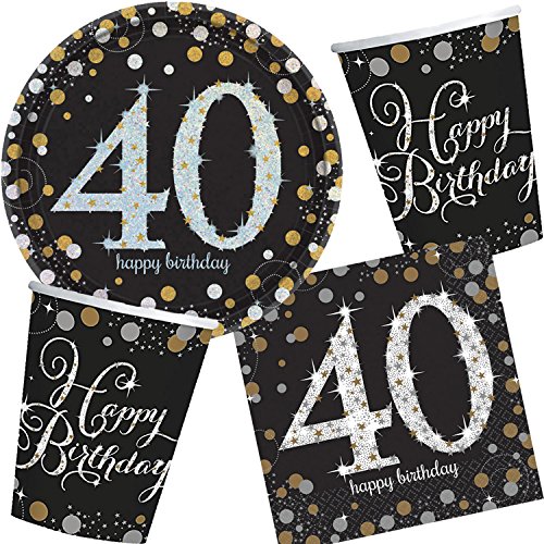 Neu: 57-teiliges Party-Set * Sparkling Celebration * für den 40. Geburtstag mit Teller + Becher + Servietten + Luftballons | Deko Set Party Motto vierzig von Neu: