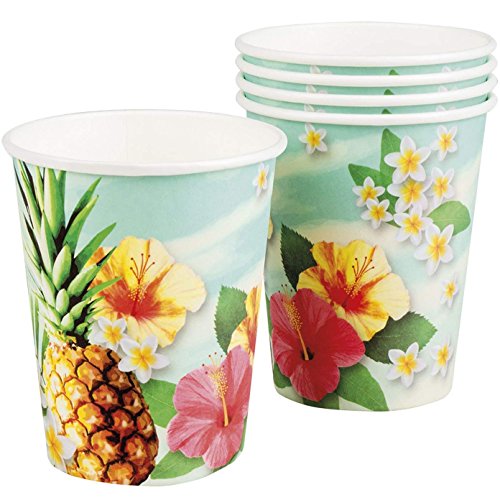 Neu: 6 Becher * Paradies * für eine fröhliche Mottoparty im Sommer | Hawaii Strand Hibiskus Paradise Gartenparty Motto Party Pappbecher Partybecher Cups von Neu:
