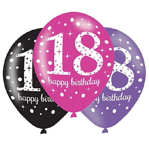 Neu: 6 Luftballons * Sparkling PINK 18 * als Dekoration für den 18. Geburtstag | Deko achtzehn Eighteen Feier Luftballon Schwarz Pink Lila Ballon Luftballon Happy Birthday von Neu: