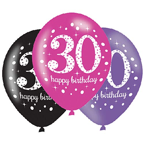 Neu: 6 Luftballons * Sparkling PINK 30 * als Dekoration für den 30. Geburtstag | Deko dreißig Thirty Feier Luftballon Pink Schwarz Lila Ballon Luftballon Happy Birthday von Neu: