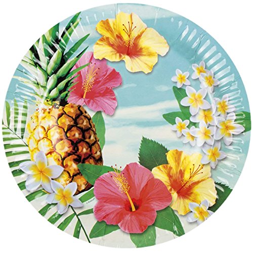 Neu: 6 Teller * Paradies * für Eine Fröhliche Mottoparty im Sommer | Gartenparty Hibiskus Strand Hawaii Paradise Motto Party Pappteller Partyteller Plates von Neu: