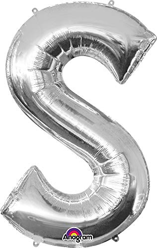 Neu: Folienballon * Buchstabe S * in Silber als Deko für Party und Geburtstag | 88cm groß, wiederaufblasbar | Ballondeko Helium Ballongas von Neu: