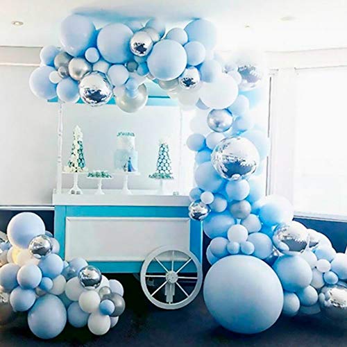 NeuWee Blau Ballon Girlande 141 Stück Ballonbogen Kit Blau Silber Weiß Ballon 4D Metallic Folienballon für Baby Shower Geburtstag Party Hochzeit Taufe Junge Mädchen Brautduschen Dekoration von NeuWee