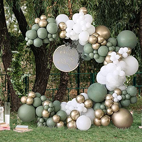 NeuWook Luftballons Girlande Kit, 139 Stück Grüne Gold Weiß Ballons Retro Grüne Ballon Dekorationen Set mit Metallischen Gold Ballons für Baby Shower, Hochzeit Deko, Geburtstag Partydekorationen von NeuWook