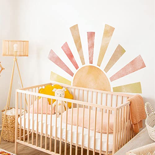 Neukids Groß FABRIC Wandtattoo Sonne 122x73cm, Boho Sonne Wandtattoo kinder, Aquarell Sonne Wandsticker kinderzimmer Mädchenzimmer Schlafzimmer Wohnzimmer Babyzimmer Wandaufkleber von Neukids