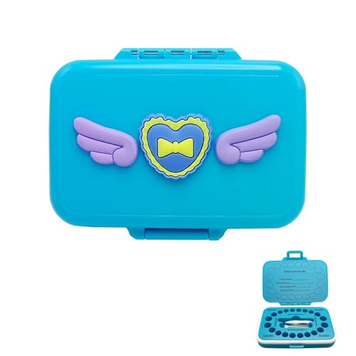 Frohstadt Milchzahndose 20 Fach mit Baumwolle | Lebensmittelechte Plastik Zahnbox Jungen Mädchen | Zahnfee Geschenk & Taufgeschenke | Wasserdichter Silikonring + Drehverschluss (Farbige Flügel） (Blau) von Neulexus