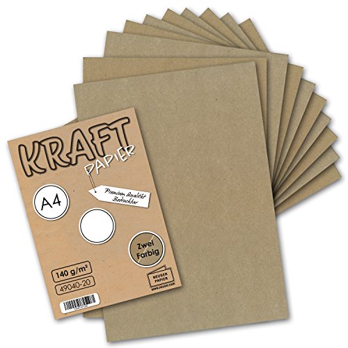 100x Vintage Kraftpapier DIN A4 140gr - 2-farbig natur-braunes/graues Recycling-Papier, ökologischer Brief-Bogen Brief-Papier von NEUSER