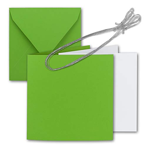 10x Quadratisches Faltkarten Set 15 x 15 cm - mit Briefumschlägen & Einlegeblättern & Schmuckband - Hell-Grün - für Einladungskarten, Hochzeit, Weihnachten - von GUSTAV NEUSER von NEUSER PAPIER