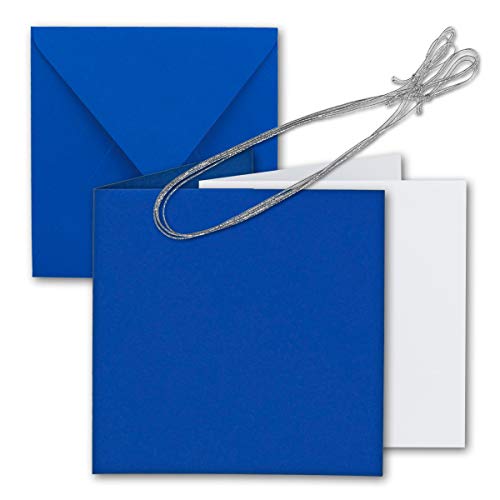10x Quadratisches Faltkarten Set 15 x 15 cm - mit Briefumschlägen & Einlegeblättern & Schmuckband - Royal-Blau - für Einladungskarten, Hochzeit, Weihnachten - von GUSTAV NEUSER von NEUSER PAPIER